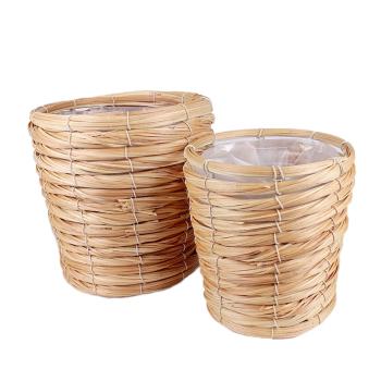 VŔBOVÁ PLETENÁ SÚPRAVA HRNCOV S PLASTOVOU PODŠÍVKOU, 2 KUSY, PRÍRODNÁ