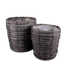 VŔBOVÁ PLETENÁ SÚPRAVA HRNCOV S PLASTOVOU PODŠÍVKOU, 2 KUSY, SIVÁ