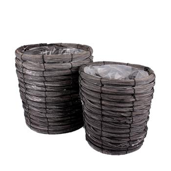 VŔBOVÁ PLETENÁ SÚPRAVA HRNCOV S PLASTOVOU PODŠÍVKOU, 2 KUSY, SIVÁ