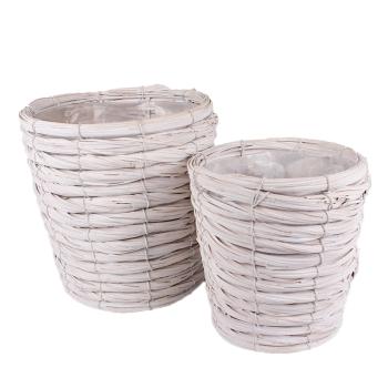 VŔBOVÁ PLETENÁ SÚPRAVA HRNCOV S PLASTOVOU PODŠÍVKOU, 2 KUSY, BIELA