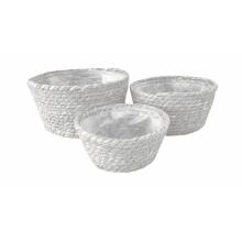 SÚPRAVA PRÚTENÝCH KOŠÍKOV, 3 KUSY, OKRÚHLA, HÁČKOVANÁ, BIELA