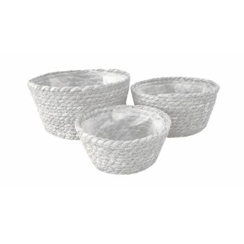 SÚPRAVA PRÚTENÝCH KOŠÍKOV, 3 KUSY, OKRÚHLA, HÁČKOVANÁ, BIELA