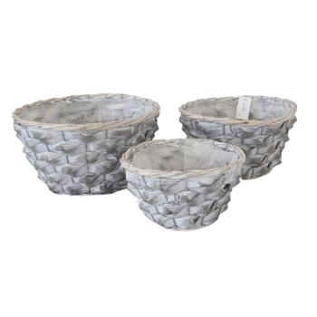 SÚPRAVA PRÚTENÝCH KOŠOV S PLASTOVOU VLOŽKOU, 3 KUSY, OKRÚHLA, SIVÁ