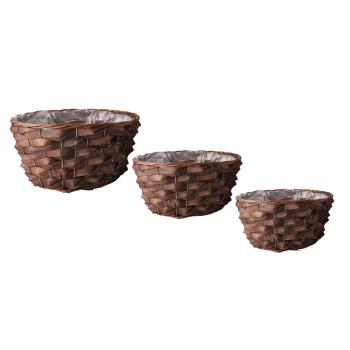 SÚPRAVA PRÚTENÝCH KOŠOV S PLASTOVOU VLOŽKOU, 3 KUSY, OVÁLNA, HNEDÁ