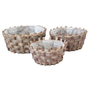 SÚPRAVA PRÚTENÝCH KOŠOV S PLASTOVOU VÝSTELKOU, 3 KUSY, ŠNUROVANÁ, HNEDÁ