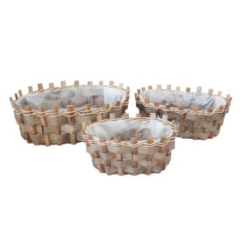 SÚPRAVA PRÚTENÝCH KOŠOV S PLASTOVOU VÝSTELKOU, 3 KUSY, OVÁLNE, ČIPKOVANÉ, HNEDÉ