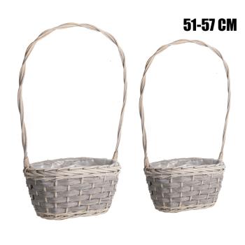 KOŠÍK, PRÚTENÝ, "FLORENTIN", SADA 2 KUSOV, S VEĽKÝMI UŠAMI, SIVÝ