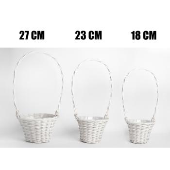 KOŠÍK, PRÚTENÝ, "FLORENTIN", SADA 3 KUSOV, S VEĽKÝMI UŠAMI, BIELY