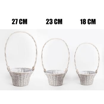 KOŠÍK, PRÚTENÝ, "FLORENTIN", SADA 3 KUSOV, S VEĽKÝMI UŠAMI, SIVÝ