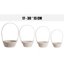 KOŠÍK, PRÚTENÝ, KRUHOVÝ, PLOCHÝ, SADA 4 KUSOV, S VEĽKÝMI UŠAMI, BIELY