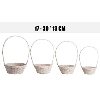 KOŠÍK, PRÚTENÝ, KRUHOVÝ, PLOCHÝ, SADA 4 KUSOV, S VEĽKÝMI UŠAMI, BIELY