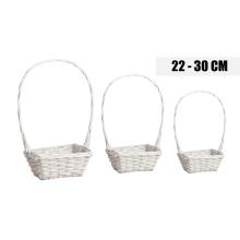 KOŠÍK NA POHÁRE, PRÚTENÝ, OBDĹŽNIKOVÝ, PLOCHÝ, SADA 3 KUSOV, VEĽKÝ VÝTOK, BIELY