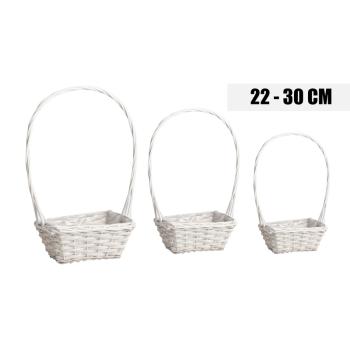 KOŠÍK NA POHÁRE, PRÚTENÝ, OBDĹŽNIKOVÝ, PLOCHÝ, SADA 3 KUSOV, VEĽKÝ VÝTOK, BIELY