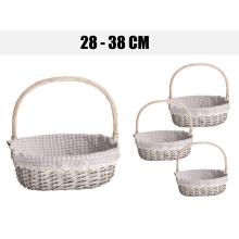 KOŠÍK, SADA 3 KUSOV, OVÁLNY, S UŠAMI, TEXTILNÁ PODŠÍVKA, HNEDÁ KÁROVANÁ