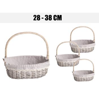 KOŠÍK, SADA 3 KUSOV, OVÁLNY, S UŠAMI, TEXTILNÁ PODŠÍVKA, HNEDÁ KÁROVANÁ