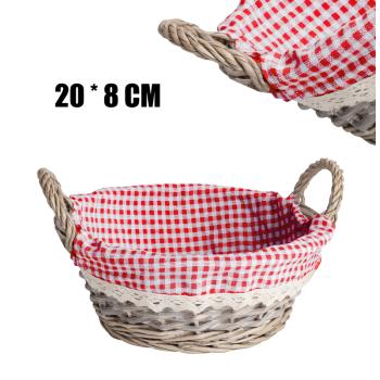 KOŠÍK, OKRÚHLY, 2 UŠI, TEXTILNÁ PODŠÍVKA, ČERVENO-BIELA KÁROVANÁ
