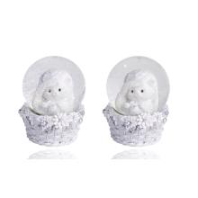 POLYRESINOVÁ SNEHOVÁ GUĽA, MAČKA V KOŠÍKU, BIELA