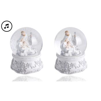 POLYRESINOVÁ SNEHOVÁ GUĽA, SVÄTÁ RODINA, BIELA A STRIEBORNÁ