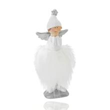 POLYRESINOVÝ ANJEL DIEVČATKO S ČIAPKOU, PERIE ŠATY, BIELA