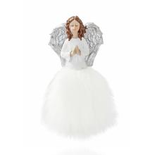 POLYRESINOVÝ MODLIACI SA ANJEL V BIELYCH ŠATÁCH S PIERKAMI