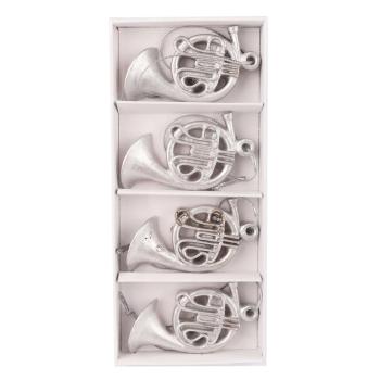 POLYRESINOVÁ SÚPRAVA ROHOV V PAPIEROVEJ ŠKATUĽKE, 4 KUSY, STRIEBORNÁ