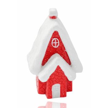 DOMČEK Z POLYRESINU SO SNEHOVOU STRECHOU, ČERVENÝ BIELY