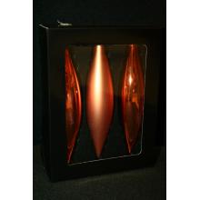 SADA SKLENENÝCH RAMPÚŠIKOV V PVC ŠKATUĽKE, 3 KUSY, MATNÁ A ZLATÁ METALÍZA