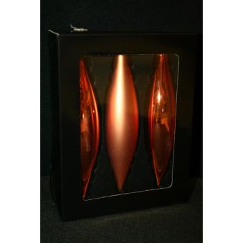 SADA SKLENENÝCH RAMPÚŠIKOV V PVC ŠKATUĽKE, 3 KUSY, MATNÁ A ZLATÁ METALÍZA