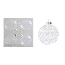 SADA SKLENENÝCH VIANOČNÝCH OZDÔB, 4 KUSY, ČÍRE