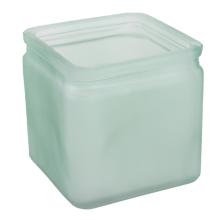 SKLENENÝ SVIETNIK KOCKA ZELENÁ MATNÁ