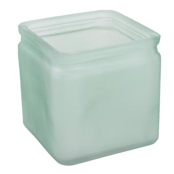 SKLENENÝ SVIETNIK KOCKA ZELENÁ MATNÁ