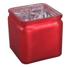 SKLENENÝ SVIETNIK KOCKA METALICKÁ ČERVENÁ