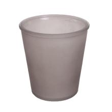 SKLENENÁ VÁZA V TVARE PÍSMENA "V", OKRÚHLA, PIESKOVANÁ, HNEDÁ