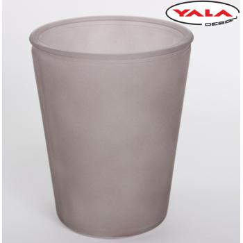 SKLENENÁ VÁZA V TVARE PÍSMENA "V", OKRÚHLA, PIESKOVANÁ, HNEDÁ