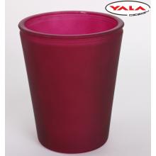 SKLENENÁ VÁZA V TVARE PÍSMENA "V", OKRÚHLA, PIESKOVANÁ, BORDOVÁ