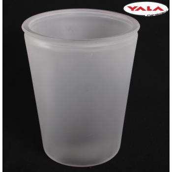 SKLENENÁ VÁZA V TVARE PÍSMENA "V", OKRÚHLA, PIESKOVANÁ, BIELA