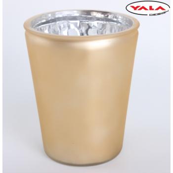 SKLENENÁ VÁZA V TVARE PÍSMENA "V" ZLATÁ METALÍZA