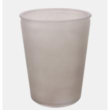 SKLENENÁ VÁZA V TVARE PÍSMENA "V", OKRÚHLA, PIESKOVANÁ, SIVÁ