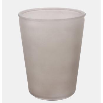 SKLENENÁ VÁZA V TVARE PÍSMENA "V", OKRÚHLA, PIESKOVANÁ, SIVÁ