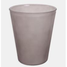 SKLENENÁ VÁZA V TVARE PÍSMENA "V", OKRÚHLA, PIESKOVANÁ, HNEDÁ