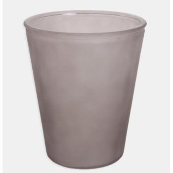 SKLENENÁ VÁZA V TVARE PÍSMENA "V", OKRÚHLA, PIESKOVANÁ, HNEDÁ