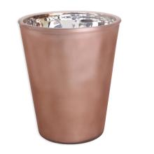 SKLENENÁ VÁZA V TVARE PÍSMENA "V" KRUH BRONZOVÁ METALÍZA