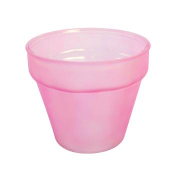 SKLENENÁ VÁZA V TVARE PÍSMENA "V", OKRÚHLA, PIESKOVANÁ, RUŽOVÁ