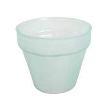 SKLENENÁ VÁZA V TVARE PÍSMENA "V", OKRÚHLA, PIESKOVANÁ, ZELENÁ