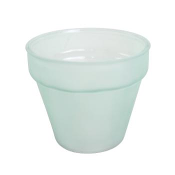 SKLENENÁ VÁZA V TVARE PÍSMENA "V", OKRÚHLA, PIESKOVANÁ, ZELENÁ