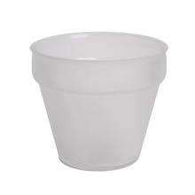 SKLENENÁ VÁZA V TVARE PÍSMENA "V", OKRÚHLA, PIESKOVANÁ, BIELA