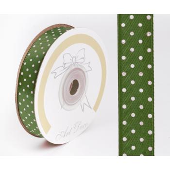 SATÉNOVÁ STUHA, BODKOVANÁ OLIVOVO ZELENÁ