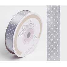 SATÉNOVÁ STUHA POLKA DOTS ŠEDÁ