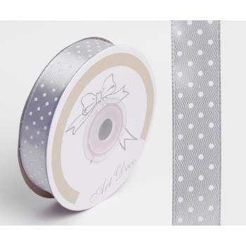 SATÉNOVÁ STUHA POLKA DOTS ŠEDÁ