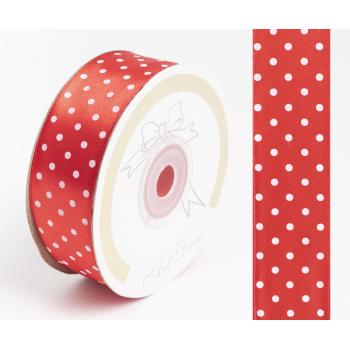 SATÉNOVÁ STUHA, BODKOVANÁ ČERVENÁ